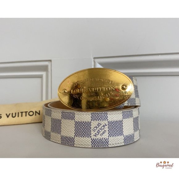 Authentic Louis Vuitton Damier Azur Canvas Leather Voyage Belt Size 80/32 M9837 - Picture 12 of 13